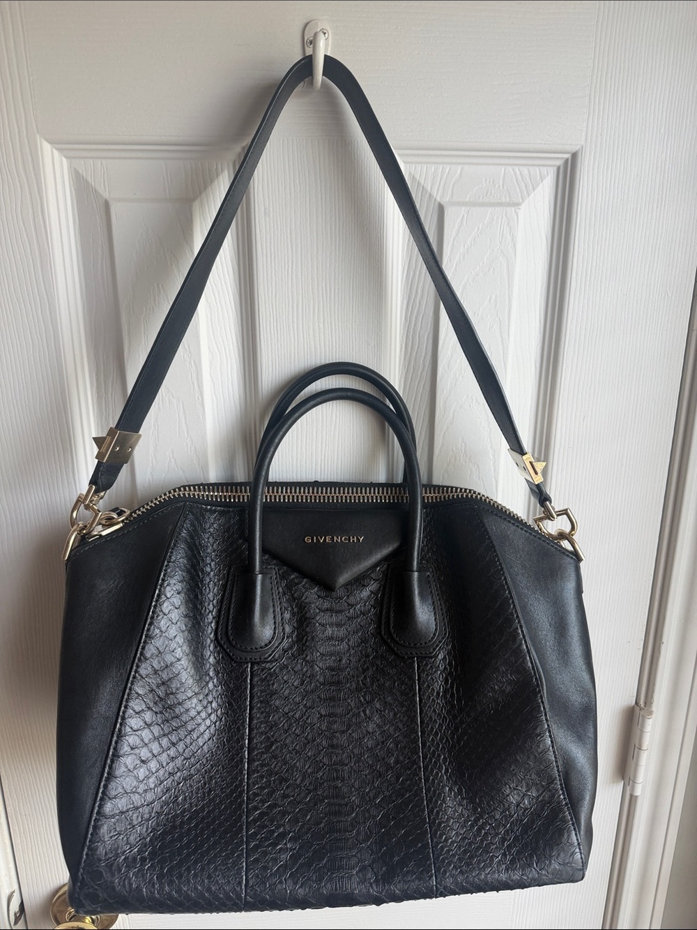 Givenchy Black Textured Leather Satchel with Gold Hardware